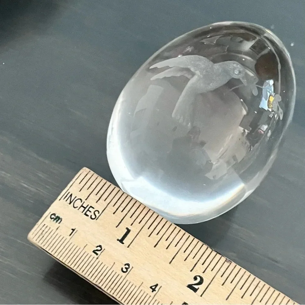 Crystal Egg Paperweight with Etched Dove Holding Laurel Branch